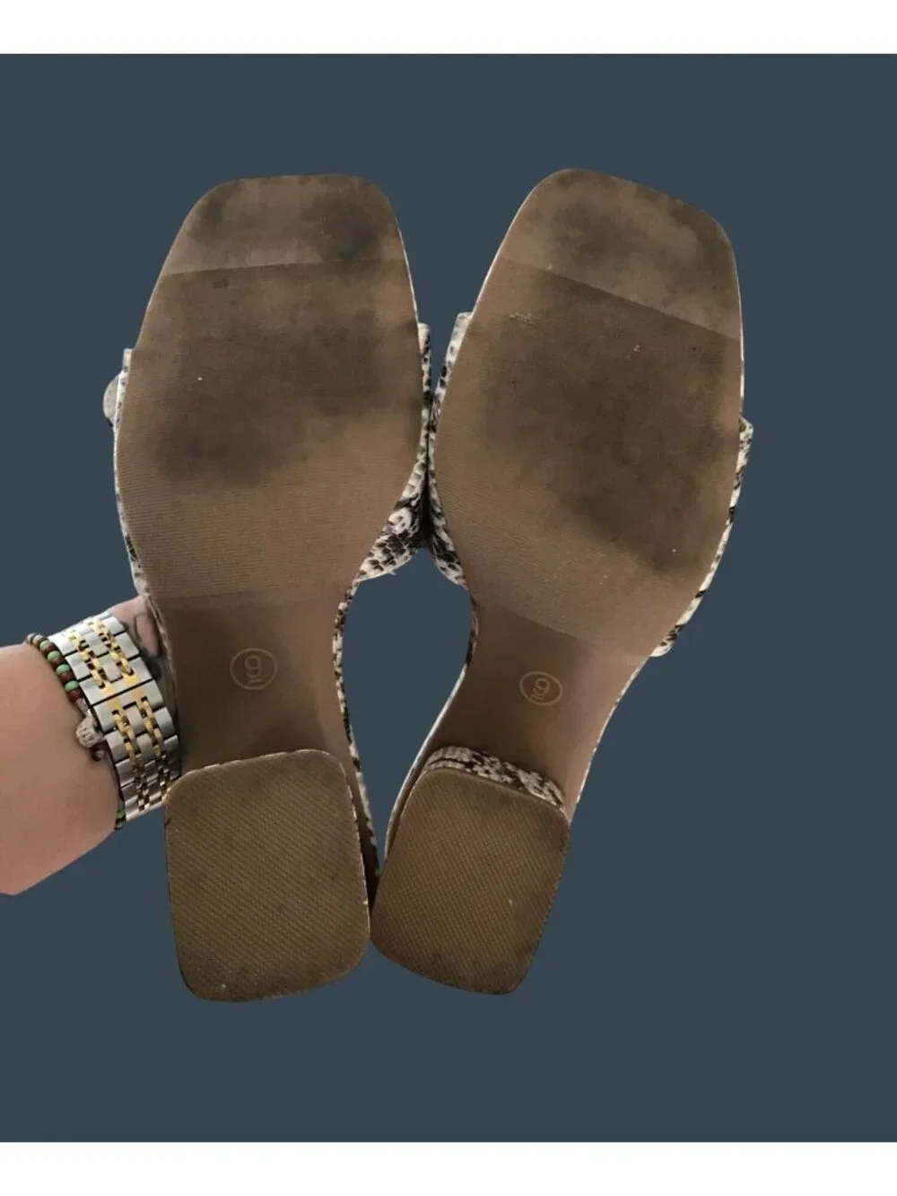 Snake-skin Block Heel Slide Sandals with Gold Buckle by A New Day - Women's Shoe